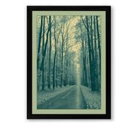 Winter Road Perspective Scandinavian Framed Wall Art Print A1 (84.1×59.4cm) Black, Wall Decor for Living Room, Bedroom, Office & Home, Ready to Hang, Art Gift