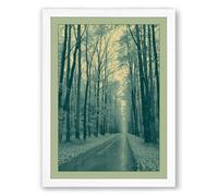 Winter Road Perspective Scandinavian Framed Wall Art Print A4 (29.7×21cm) White, Wall Decor for Living Room, Bedroom, Office & Home, Ready to Hang, Art Gift