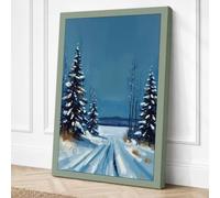 Winter Road to Frozen Lake Canvas Wall Art Print 18x12 Inch