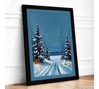 Winter Road to Frozen Lake Scandinavian Framed Wall Art Print A2 (59.4×42cm) Black, Wall Decor for Living Room, Bedroom, Office & Home, Ready to Hang, Art Gift