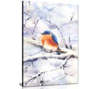 Winter Robin In The Snow Canvas Wall Art Picture Print (24x16in)