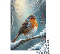 Winter Robin Perch Classic Jigsaw Puzzle 1000 Pieces for Adults Impossible Hard Challenging Family Game Night 38x26cm/1000pcs