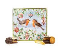 Winter Robins Belgian Biscuits Square Tin - Christmas Biscuit Tins, Belgian Chocolate Biscuits Gift Set Selection, Novelty Christmas Biscuit Box - Festive Tins of Chocolates Gifts for Women & Men