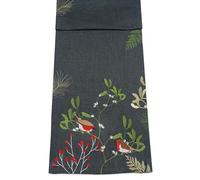 Winter Robins Embroidered Christmas Table Runner - Pewter/Multi - 14" x 75"