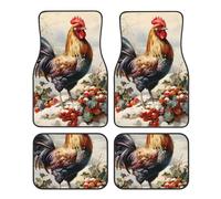Winter Rooster Car Mats 4 Pieces Cock Chicken Universal Floor Car Mats Non-Slip Vehicle Carpet for SUV Van Truck Sedan