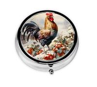 Winter Rooster Small Pill Box 3 Compartment Portable Pill Box for Purse Pocket Cock Chicken Mini Medicine Organiser for Daily Vitamin Fish Oil Storage