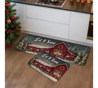 Winter Rustic Kitchen Mats for Floor, Cozy Cabin Snowy Scene Soft Mats, Holiday Cushioned Comfort Washable Non Slip Decor Rugs for Kitchen Sinks Laundryroom Bathroom 2pcs