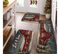 Winter Rustic Kitchen Mats for Floor, Cozy Cabin Snowy Scene Soft Mats, Holiday Cushioned Comfort Washable Non Slip Decor Rugs for Kitchen Sinks Laundryroom Bathroom 3pcs