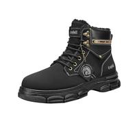 Winter Safety Boots, Fuzzy Lined Snow Ankle Boots Warm Soft Trekking Shoe For Cold Weather Fur Lined Steel Toe Waterproof Trainers Lace-Up Vintage Style Footwear Lightweight Walking Shoe