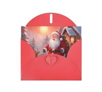Winter Santa Claus Horizontal Holiday Card With Red Heart Shaped Envelope And Write Various Holiday Greetings