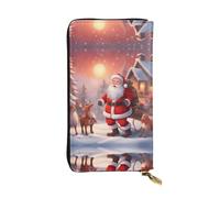 winter Santa Claus Long leather wallet, portable credit card holder, zippered coin purse, and ID compartment