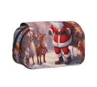winter Santa Claus Patterned Portable Pencil Case ideal for organizing pens in the office or storing makeup brushes