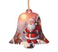 winter Santa Claus Wooden Christmas Tree Ornaments Bell Shape 4 PCS - Vintage Pendant Decorations for Holiday Home Decor