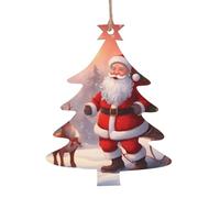 winter Santa Claus Wooden Christmas Tree Ornaments Christmas Tree Shape 6 PCS - Vintage Pendant Decorations for Holiday Home Decor