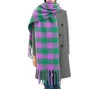 Winter Scarf for Women Uk, Extra Long Plaid Scarf For Winter Warm Soft Fringe Shawl Wrap Rainbow Tartan Pattern Knitted Neck Warmer