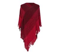 Winter Scarf For Women Uk,Women Striped Poncho With Tassels Knitted Shawl Scarf Fringed Wraps Pashminas Sweater Pullover Cape Gifts For Women (Red, One Size)