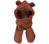 Winter Scarf for Women Winter Cute Bear Ear Warm Hat Plush Earflap Hat Windproof Cap Hat with Ears and Hood Hat Scarf 2 in 1 Hooded Scarf Coffee