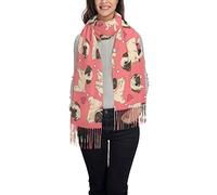 Winter Scarf - Funny Cartoon Pug Puppy Dog Women Long Scarves Warm Tassel Shawl Stole For Women Ladies