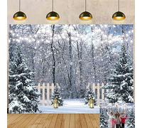 Winter Scene Backdrop Snow Wonderland Pine Tree Forest Photography Background Christmas New Year Holiday Party Decoration Portrait Studio Booth Photobooth Props (8X6FT：240x180cm)