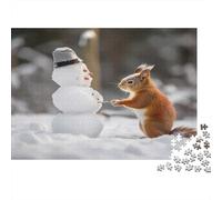 Winter Scene-Cute Animal Interaction Jigsaw Puzzle Snowman 1000 Pieces Adults Jigsaws Extra-thick Cardboard for Couples Logic Skill 52x38cm/1000pcs