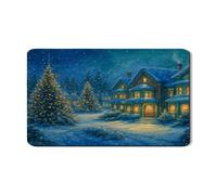 Winter Scene Dish Drying Mats for Kitchen Counter, Blue Cozy Absorbent Rubber Dish Drainer Rack Mat, Holiday Festive Snowy Home Drying Pad 12x20 Inch