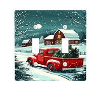 Winter Scene Light Switch Cover Plate, Red Classic Truck with Christmas Trees, Festive Farmhouse Style, Holiday Home Decor, Thermoplastic, Standard Size Double Toggle