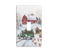 Winter Scene Light Switch Cover Plates, Barn and Green Truck with Christmas Trees, Thermoplastic Wall Plates, Standard Size Single Toggle