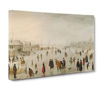 Winter Scene On The Ice Vol.1 By Hendrick Avercamp Classic Painting Canvas Wall Art Print Ready to Hang, Framed Picture for Living Room Bedroom Home Office Décor, 20x14 Inch (50x35 cm)