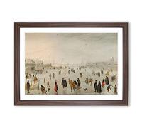 Winter Scene On The Ice Vol.1 by Hendrick Avercamp Framed Print | A2 Walnut Framed Wall Art | Ready to Hang | Modern Landscape Picture | Living Room Bedroom Lounge Office