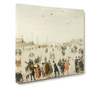 Winter Scene On The Ice Vol.4 by Hendrick Avercamp Canvas Print | Gallery Wrapped 30mm Frame Wall Art | 14x14 inches | Ready to Hang | Modern Landscape Picture | Living Room Bedroom Lounge Office