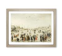 Winter Scene On The Ice Vol.4 By Hendrick Avercamp Classic Painting Framed Wall Art Print, Ready to Hang Picture for Living Room Bedroom Home Office Décor, Oak A3 (46 x 34 cm)