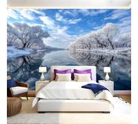 Winter Scene Photo Wallpaper Lake and Trees Landscape Wall Mural Non-Woven Art Print 250 x 180cm Wallpaper Mural Photo Kids Bedroom Office Living Room Home Poster Decoration
