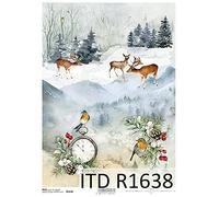 Winter Scenes with Deers and Robins Rice Paper R1638-1 x A4 Sheet of decoupage Rice Paper