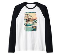 Winter Serenity Japanese Ukiyo-e Pine Pavilion Kimono Art Raglan Baseball Tee