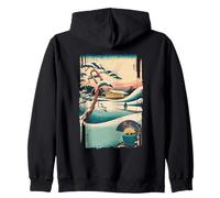 Winter Serenity Japanese Ukiyo-e Pine Pavilion Kimono Art Zip Hoodie