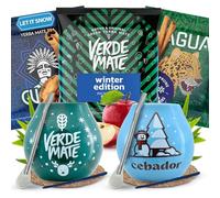 Winter set of yerba mate samples with accessories | Yerba mate Yaguar, Verde Mate, Guarani | 2x calabash, 2x yerba mate bombilla | 3x50g | Natural caffeine | 150g