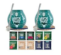 Winter set of yerba mate samples with accessories | Yerba mate Yaguar, Verde Mate, Soul Mate, Guarani | 2x calabash, 2x yerba mate bombilla | 10x50g | Natural caffeine | 500g | 0.5kg