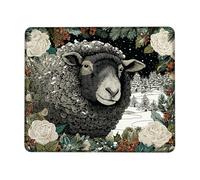 Winter Sheep Mouse Pad, Black and Cream Woolly Lamb Design, Stitched Edge Mousepad, Rubber Non-Slip Washable Gaming Mouse Pad for Home and Office Computer Square 8x10 Inch