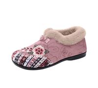 Winter Shoes for Women UK Warm Plush Embroidered Slip On Flat Sneakers Cozy Comfortable Everyday Casual Footwear for Fall and Winter Seasons(A-Pink,5)