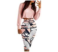Winter Shorts Women's Elegant Women Fashion Long Sleeve Round Neck Pots Checker Printed String Martyr Skirt Casual Two Piece Set Suit Elegant, pink, XXL
