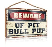 Winter Sign For Front Door Beware Of Pit Bull Pup Wooden Sign Signs And Plaques Wall Hanging Signs(15X28CM)