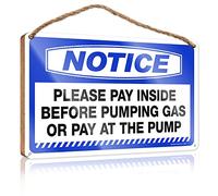Winter Sign for Front Door Notice Please Pay Inside Before Pumping Gas Or At The Pump Wooden Sign Bar Signs for Home Decor Funny Office Signs(15X28CM)