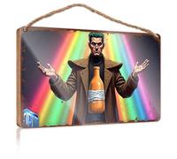 Winter Sign For Front Door Rainbow Man With Mystery Bottle: A Colorful Enigma Wooded Sign Back Yard Decorations Beach Decorations For Home(20X30CM)