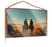 Winter Sign For Front Door Two Cowboys Watching The Sunset In The Western Desert Wooded Sign Back Yard Decorations Beach Decorations For Home(20X30CM)