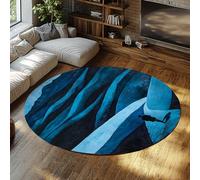 Winter Silence Round Rug Lonely Man Walking on Blue Snowy Field Prints Thin Circular Carpets for Living Room Bedroom Office 90cm