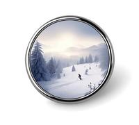 Winter Skiing Badge Holder Personalized Metal Button Pin Fashion Round Badge with Pattern Pin DIY Button Badges Exquisite Brooch Crafts Gift Clothes Decorative Pins