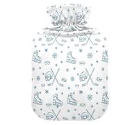 Winter Skiing Hockey White Hot Water Bottle with Cover for Pain Relief Hot Bottle Water Bag for Back Pain, 1L