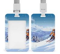 Winter Skiing ID Badge Holder Durable ABS Plastic Card Case Protector with Lanyard, Push-Pull Slot, Stylish Lanyard ID Card Holders for Office Corporate Use