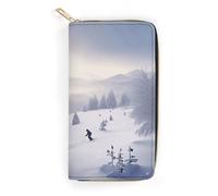 Winter Skiing Leather Wallet, Bifold Stylish Wallets, Credit Card Holder for Passport Covers, Purse Passport Bag for Men Women