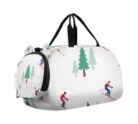 Winter Skiing Pine Tree White Duffel Gym Bags with Shoes Compartment Large Capacity Kids Overnight Bag for Travel, Swimming, Dance, Ballet